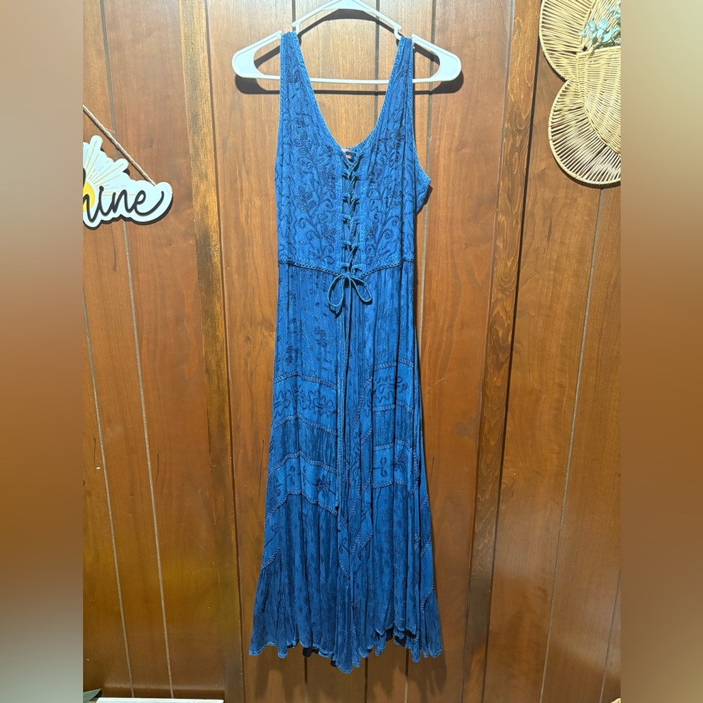 Scully Blue Lace-Up Maxi Dress